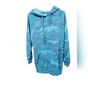 VICTORIAS SECRET PINK FLEECE HOODIE SWEATSHIRT DRESS BLUE CAMO SIZE XS